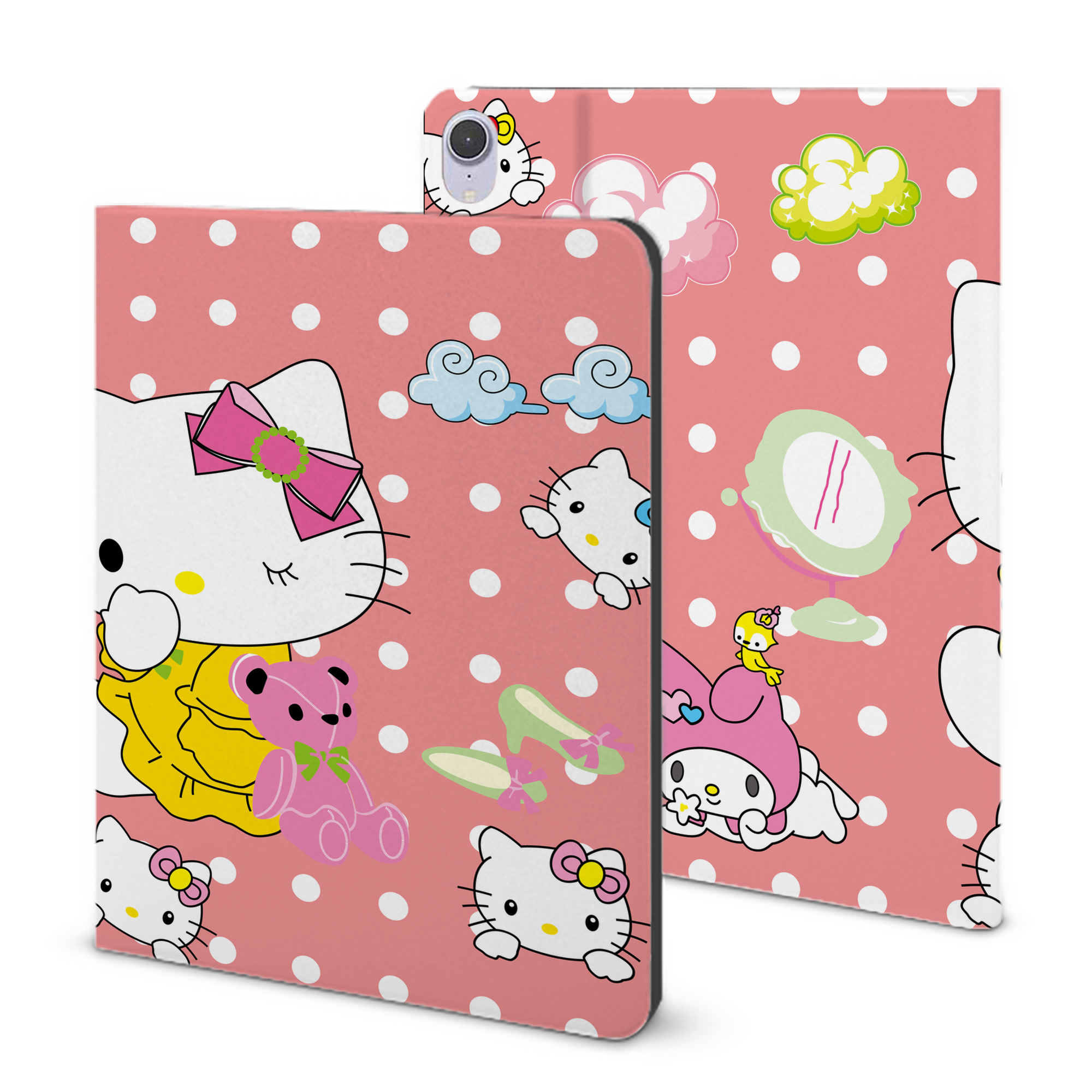 （画像用） Hello Kitty ハローキティ IPad ケース ブック型 PUレザー TPU 耐衝撃 軽量 薄型 ペン収納なし 全面保護 IPad 各モデル対応